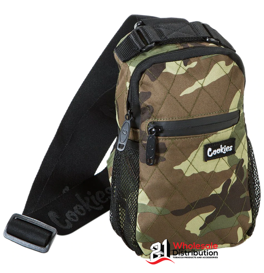 COOKIES QUILTED NYLON OVER THE SHOULDER SLING BAG-GREEN CAMO