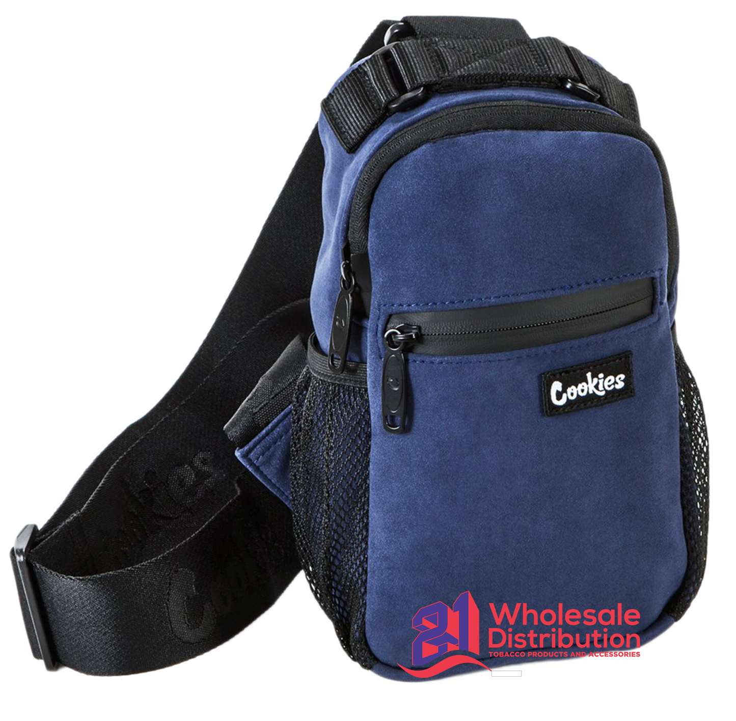 COOKIES MICRO SUEDE OVER THE SHOULDER SLING BAG-NAVY