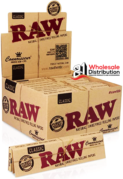 RAW CLASSIC CONNOISSEUR KINGSIZE SLIM + TIPS 24 PER BX