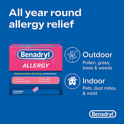 Benadryl Ultratabs Go Packs, Antihistamine Allergy Medicine Tablets with Diphenhydramine HCl, (each)