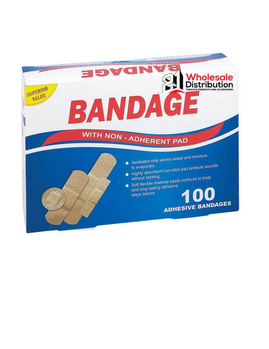 BANDAGE 100 Adhesive Bandages - With non adherent Pad