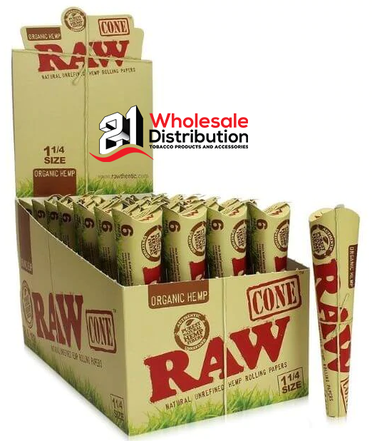 ROLLING PAPER:RAW ORGANIC HEMP CONE 1 1/4 32/BX