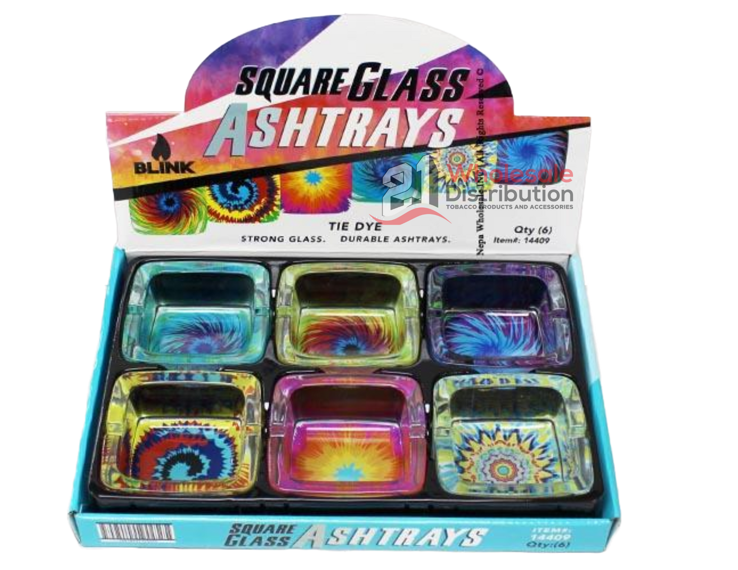 Square Glass - Ashtrays  TIE DYE 6PK