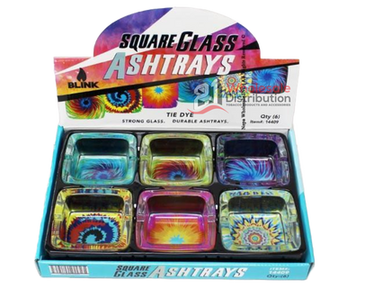 Square Glass - Ashtrays  TIE DYE 6PK