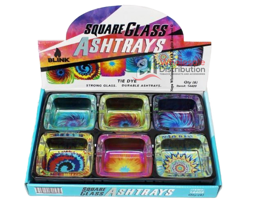 Square Glass - Ashtrays  TIE DYE 6PK