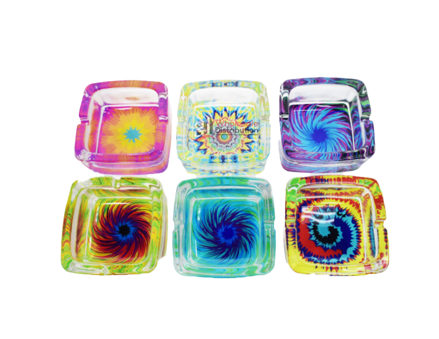 Square Glass - Ashtrays  TIE DYE 6PK