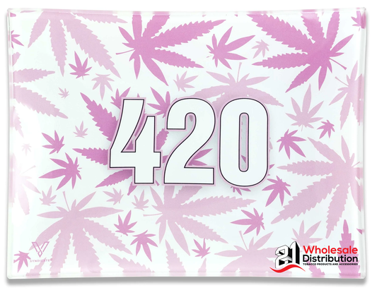 GLASS ROLLING TRAY SMALL- 420 PINK