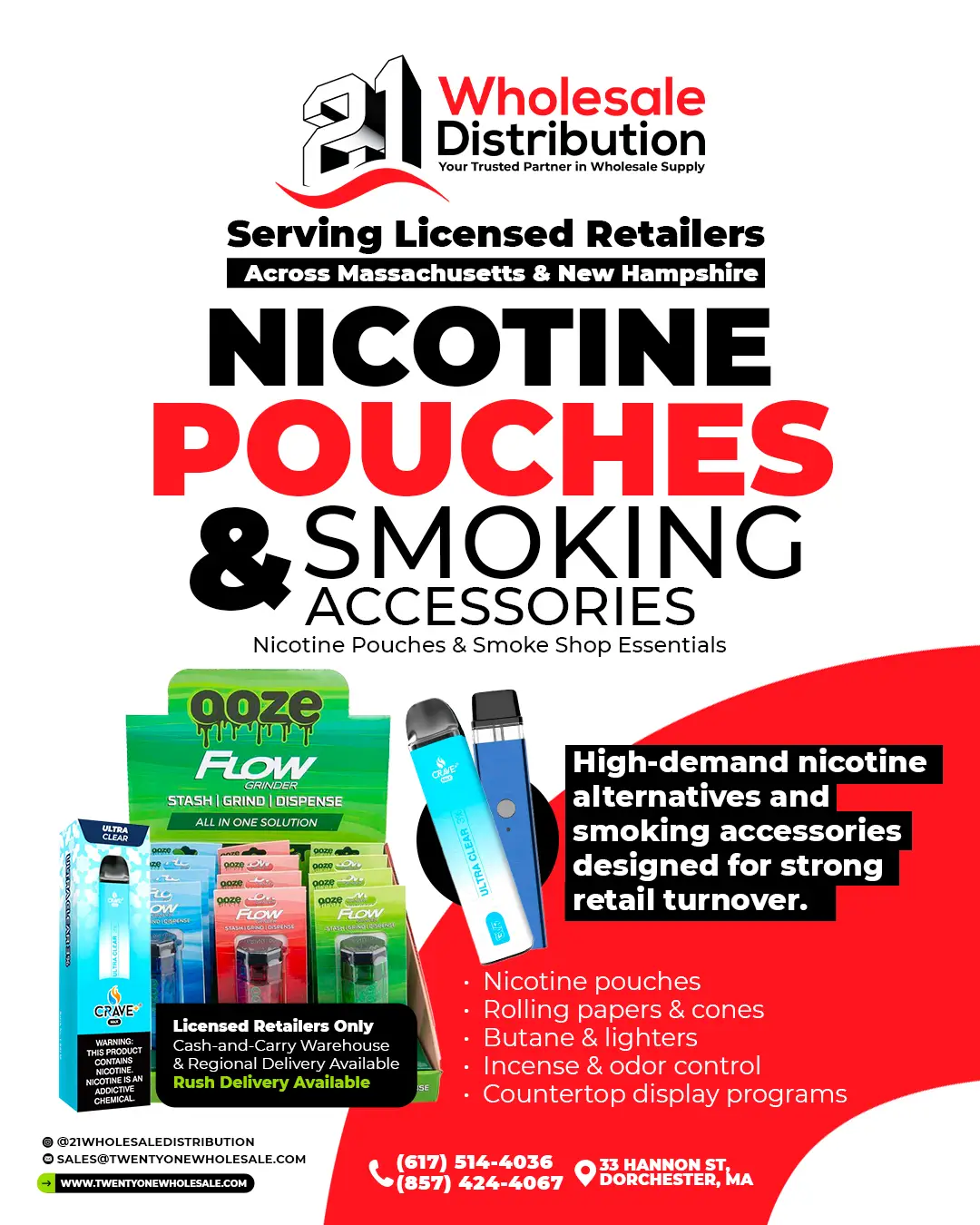 Nicotine Pouches & Smoking Pouches Promotional Flyers 21 Wholesale Distribution